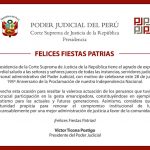 SALUDO DEL PRESIDENTE DEL PODER JUDICIAL, DOCTOR VÍCTOR TICONA POSTIGO POR FIESTAS PATRIAS